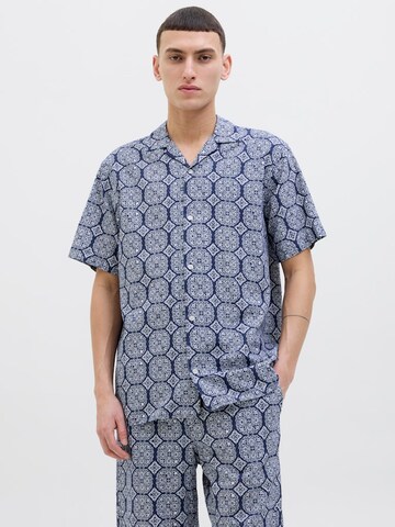 JACK & JONES Comfort fit Button Up Shirt 'JORSeersucker' in Blue: front