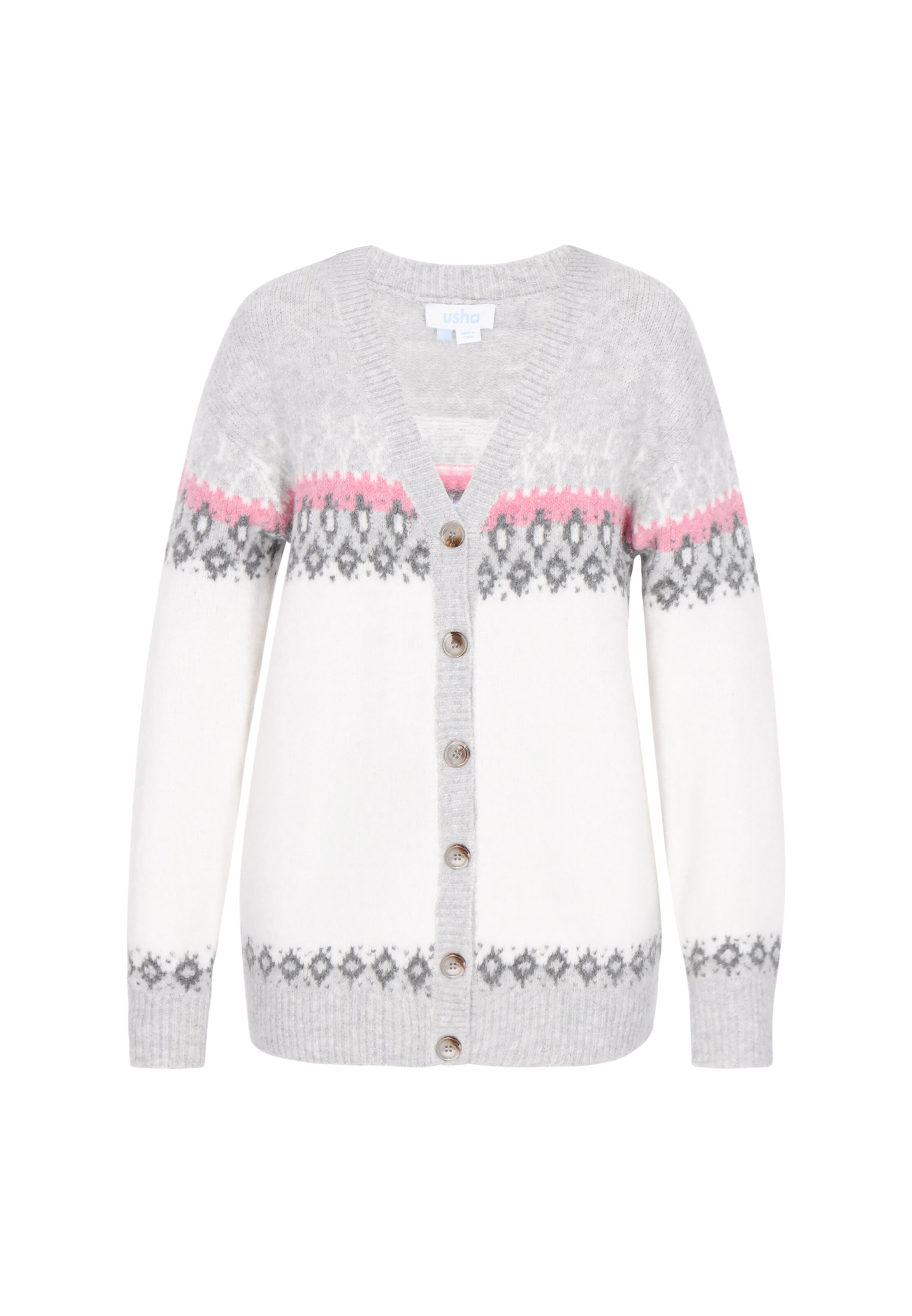 usha BLUE LABEL Cárdigan talla grande en gris / gris oscuro / rosa / blanco, Vista del producto