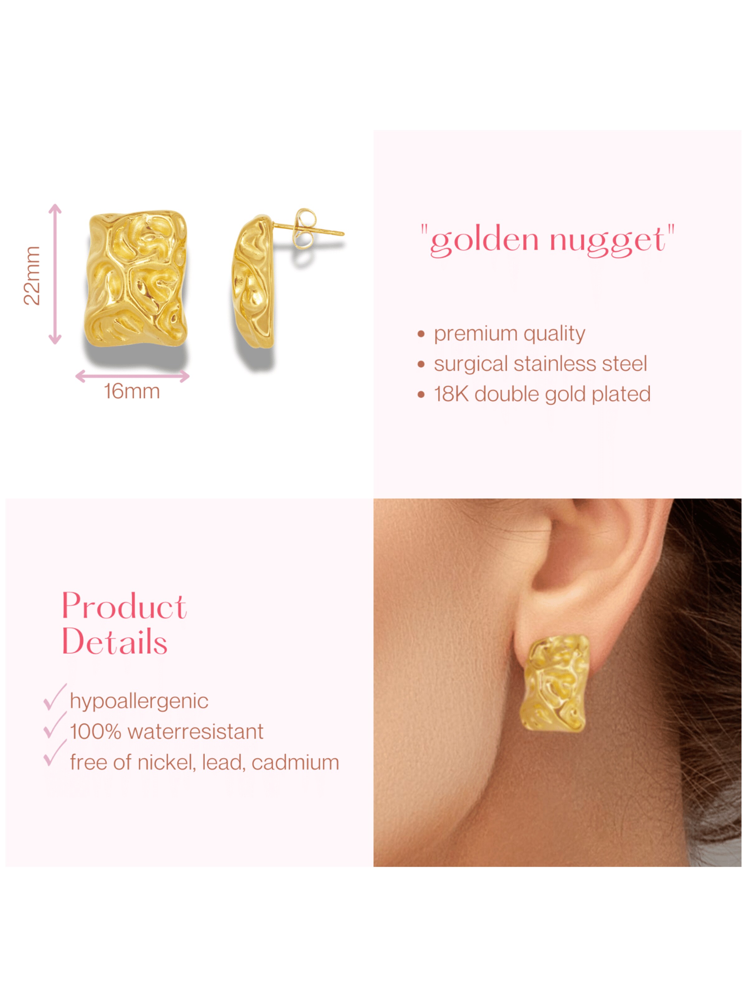 ARS-ARGENTI Earrings 'GOLDEN NUGGET' in Gold