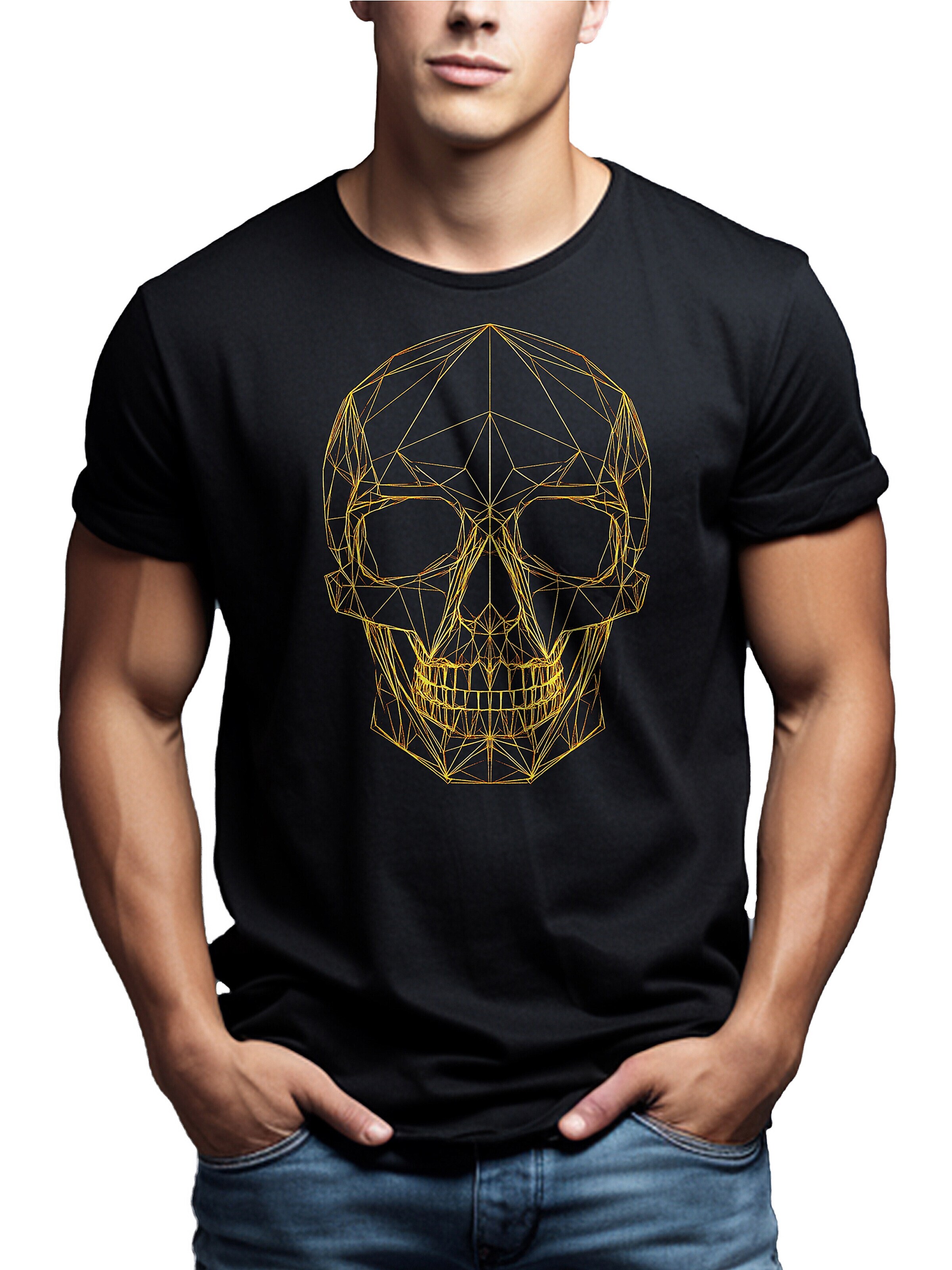 MAKAYA Shirt 'Line Skull' in Black