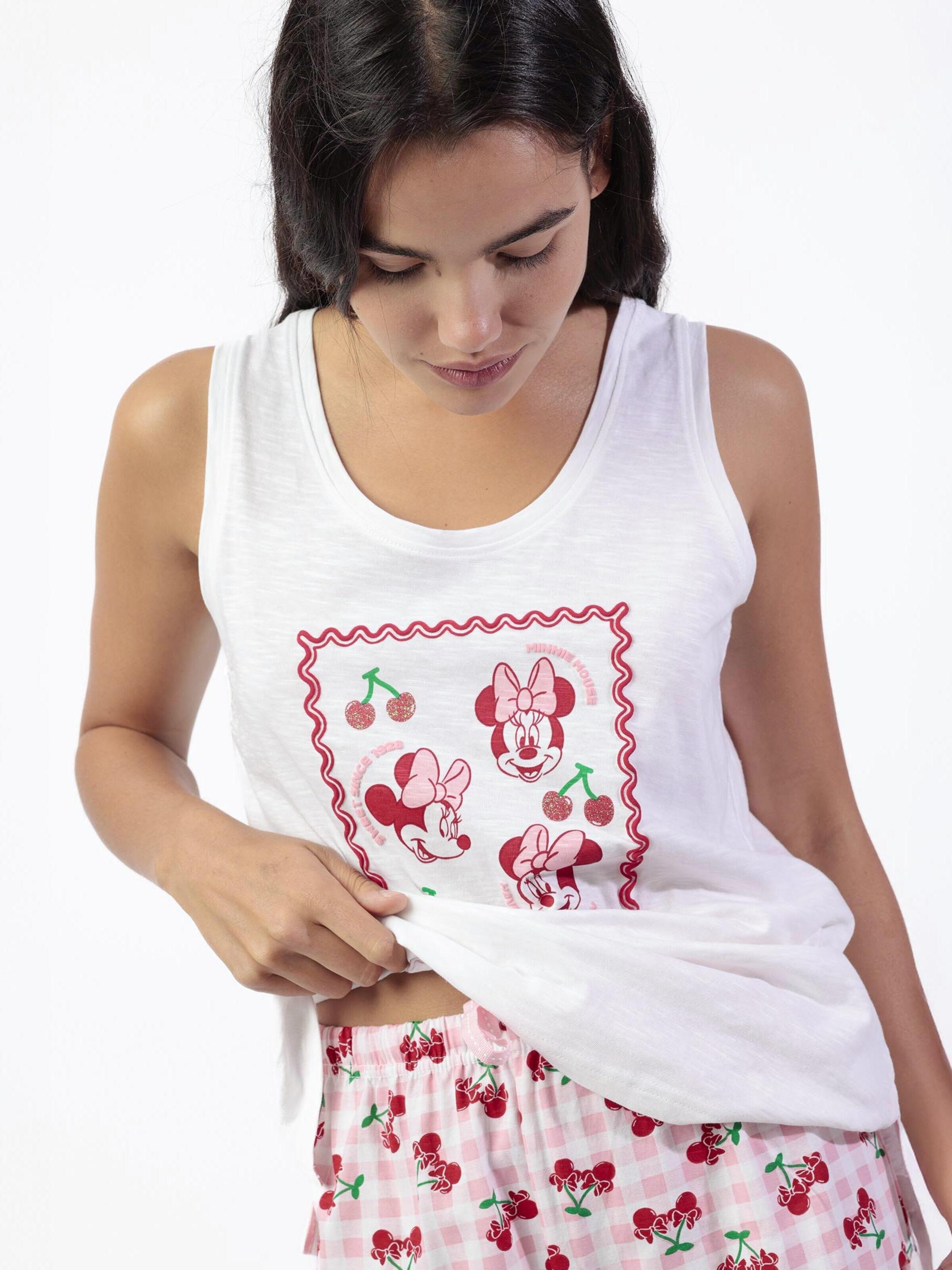 DISNEY - Pijama 'DISNEY Pijama Sin mangas Minnie Cherry para Mujer' en blanco