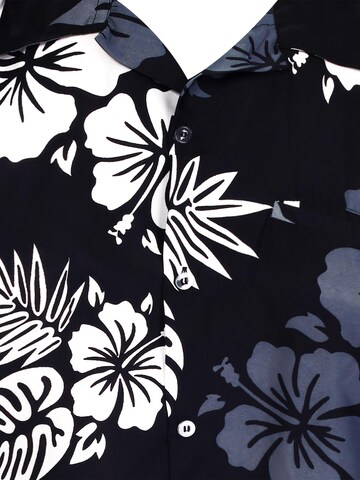 King Kameha Shirt 'Mono Hibiscus' in Black