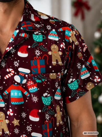 Regular fit Camicia 'Christmas Gingerbread' di King Kameha in rosso