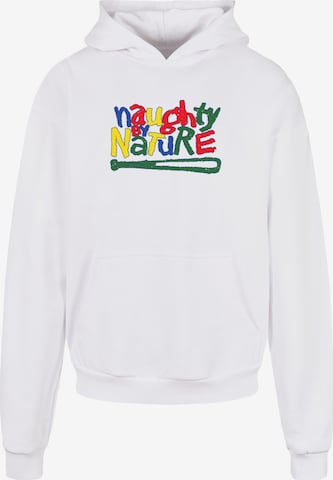Merchcode Sweatshirt 'Naughty By Nature' in Wit: voorkant