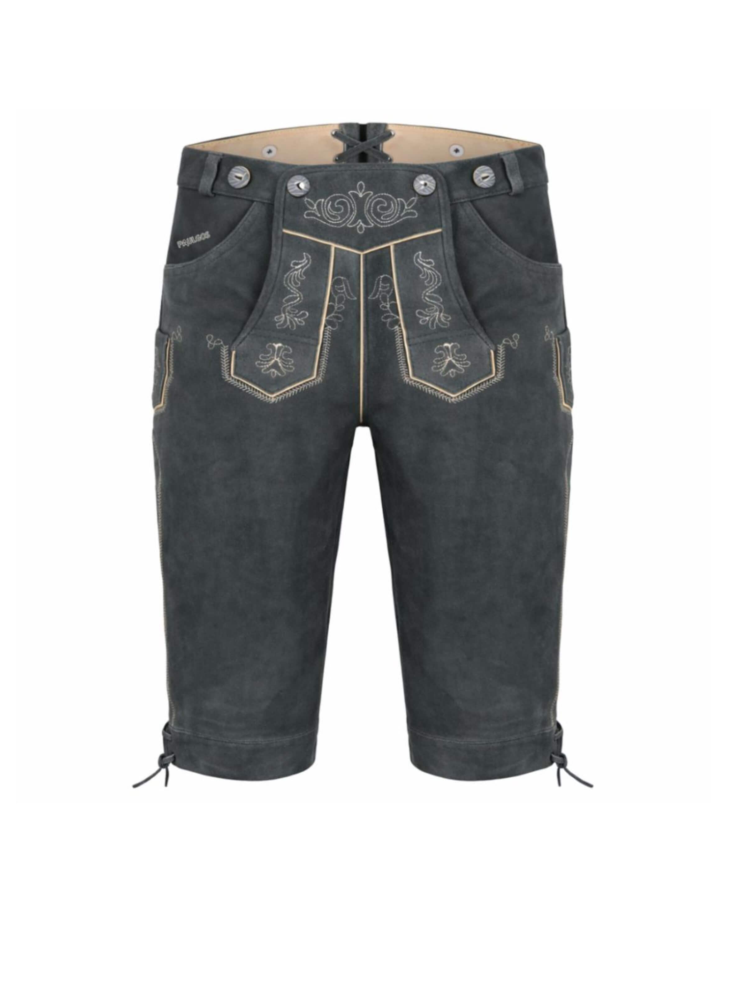 Paulgos Regular Traditional Pants 'PAULGOS Herren Trachten Lederhose - Kniebund - Echtes Leder - Größe 44 - 60' in Grey: front