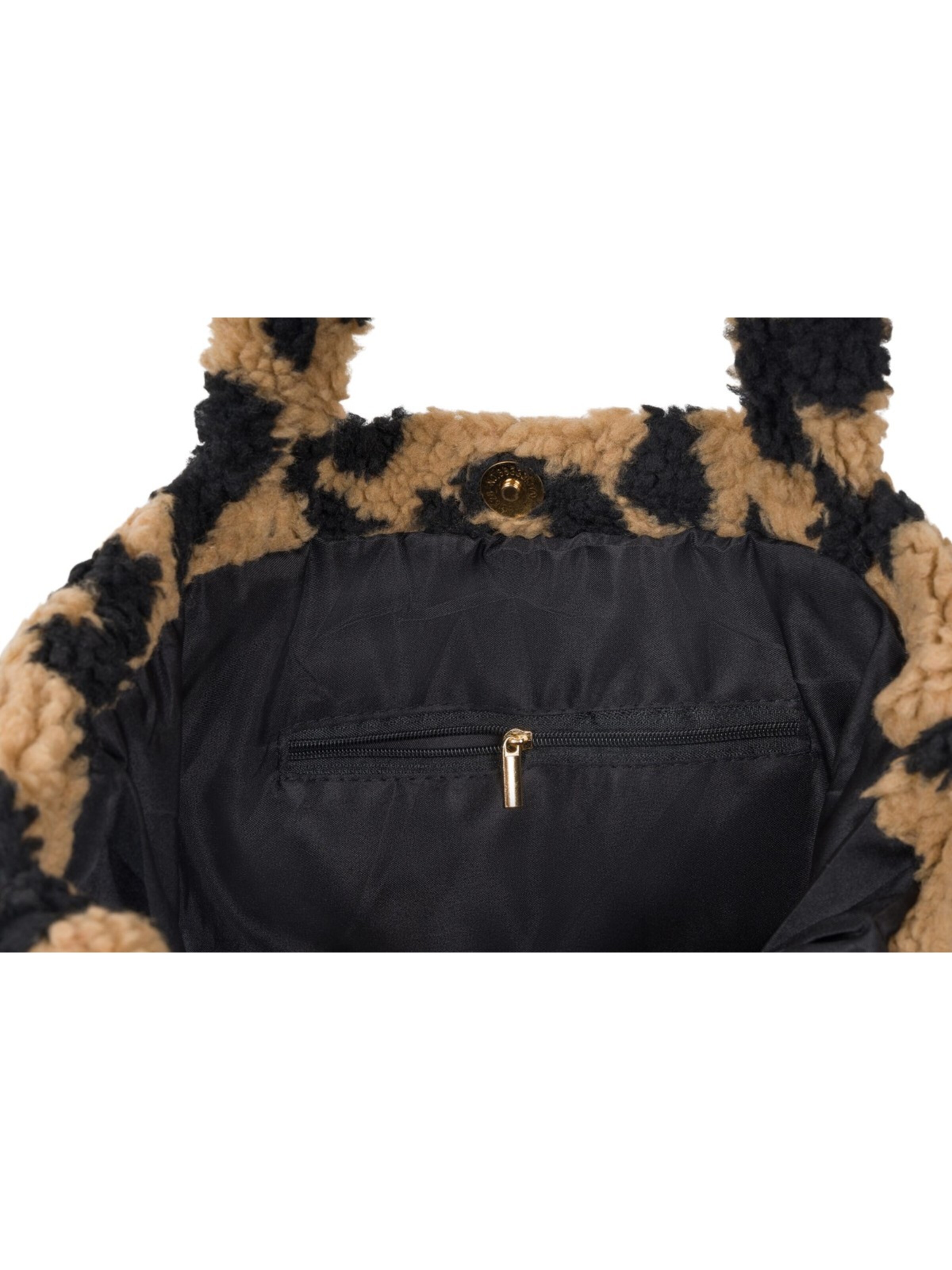 styleBREAKER Shoulder bag 'Leo Shopper Teddyfell Optik' in Brown