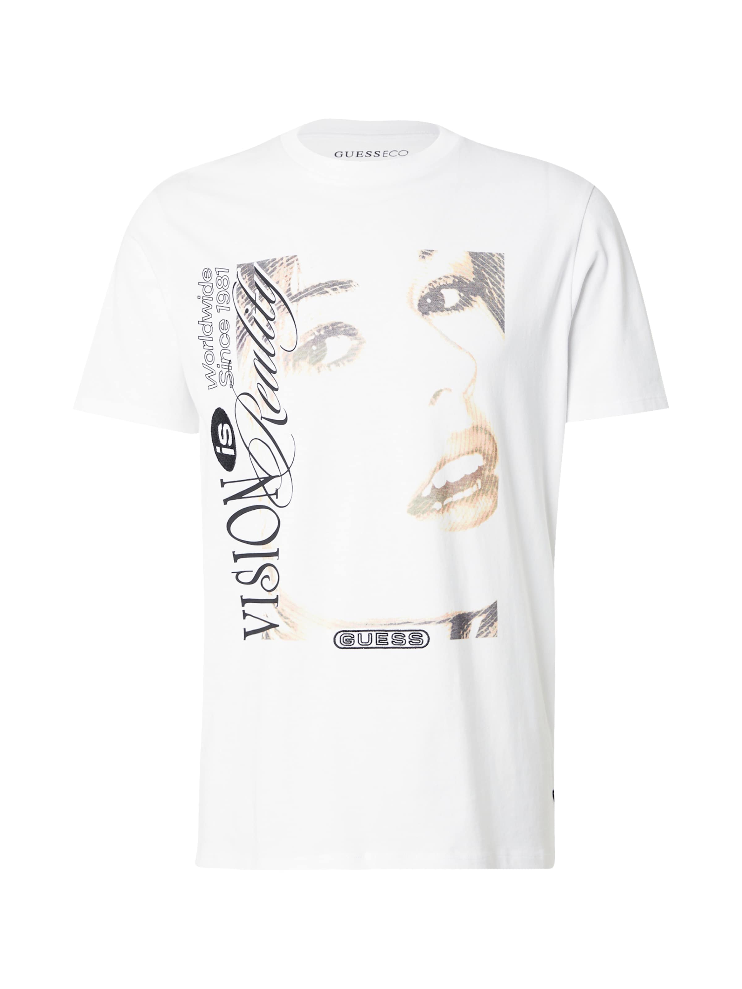 Tricou ' VISION IS REALITY' de la GUESS pe alb: față