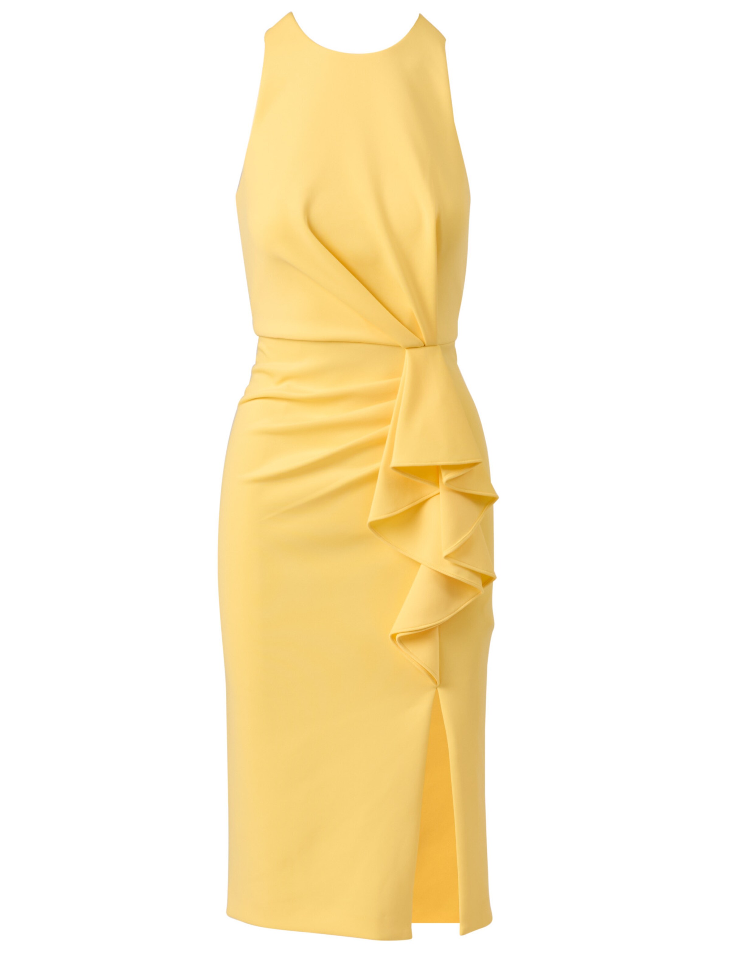 Adrianna Papell Jurk 'Halter Ruffle Midi Dress' in Geel: voorkant