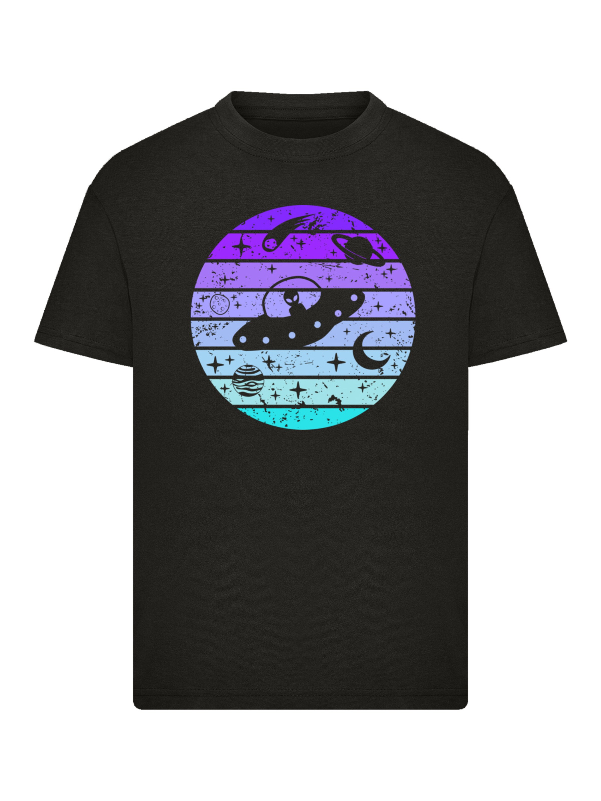 T-Shirt 'Retro Alien Weltraum Sonnenuntergang' F4NT4STIC en noir : devant