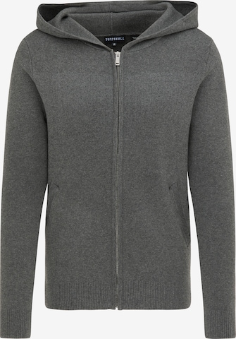 TUFFSKULL Knit Cardigan in Grey: front