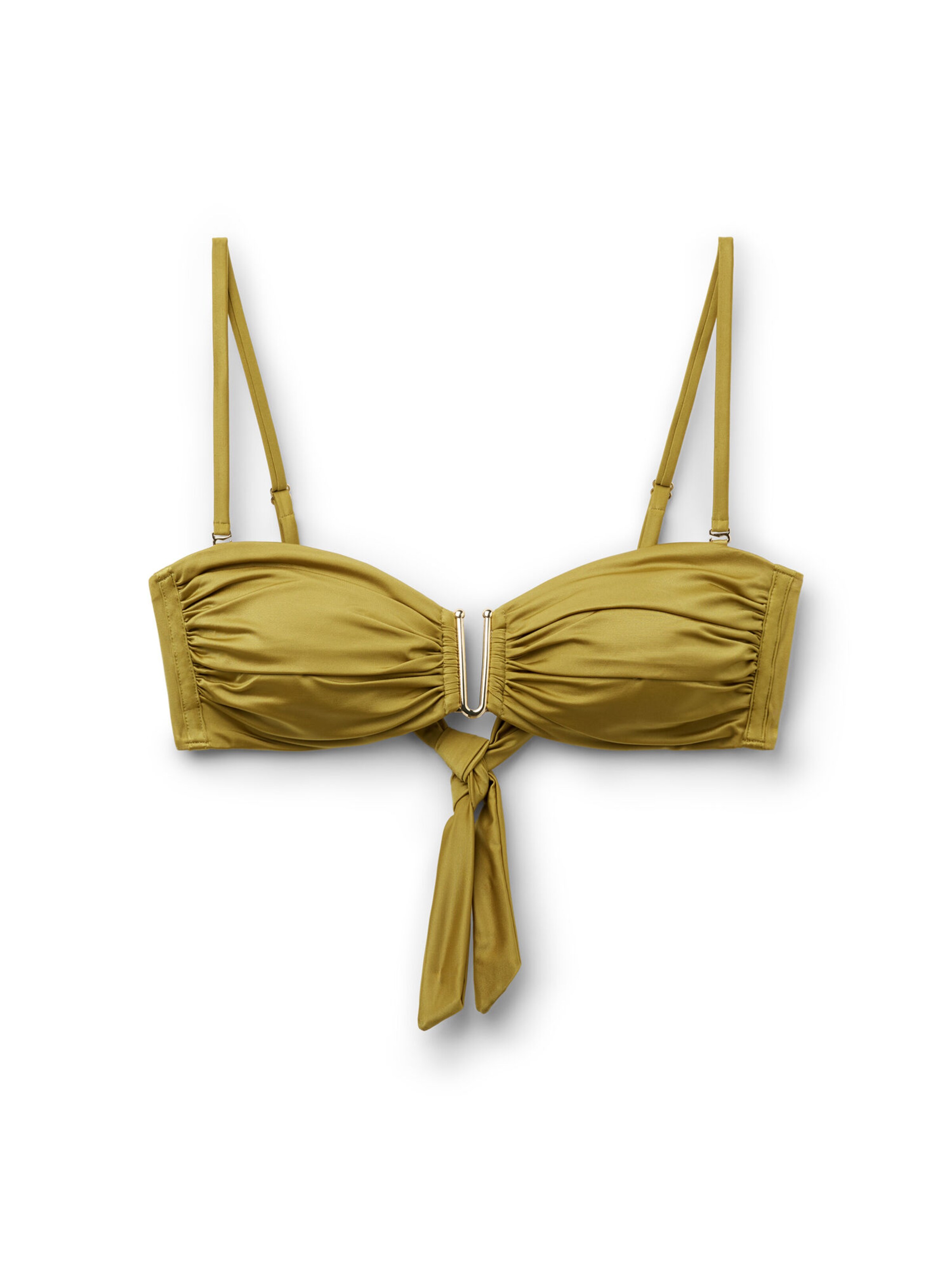 CALZEDONIA Bandeau Bikini Top 'SHINY SATIN' in Green: front