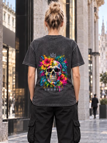LUNØIR Studio Póló 'Tropical Riot – Bloom Skull' - fekete