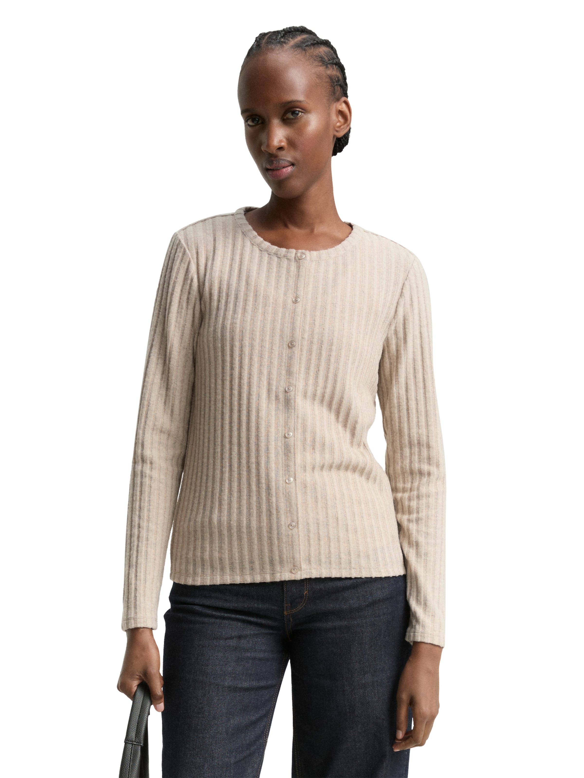 TOM TAILOR DENIM Вязаная кофта в Бежевый: спереди