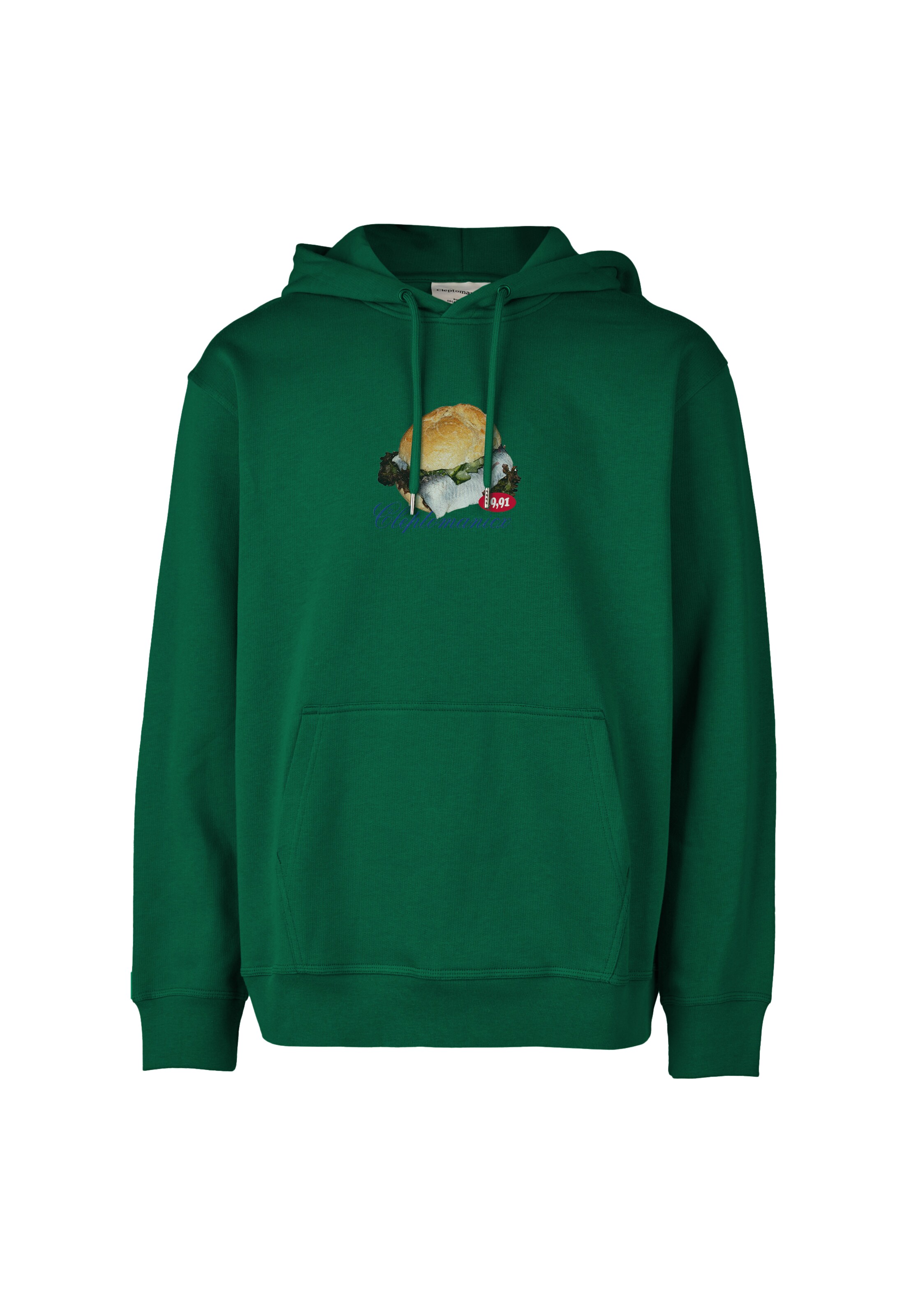 Cleptomanicx Kapuzenpullover 'Boxy Hooded WTFISH' in Grün: Vorderseite