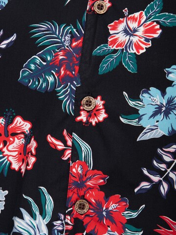 King Kerosin Regular fit Button Up Shirt 'Hibiscus' in Black