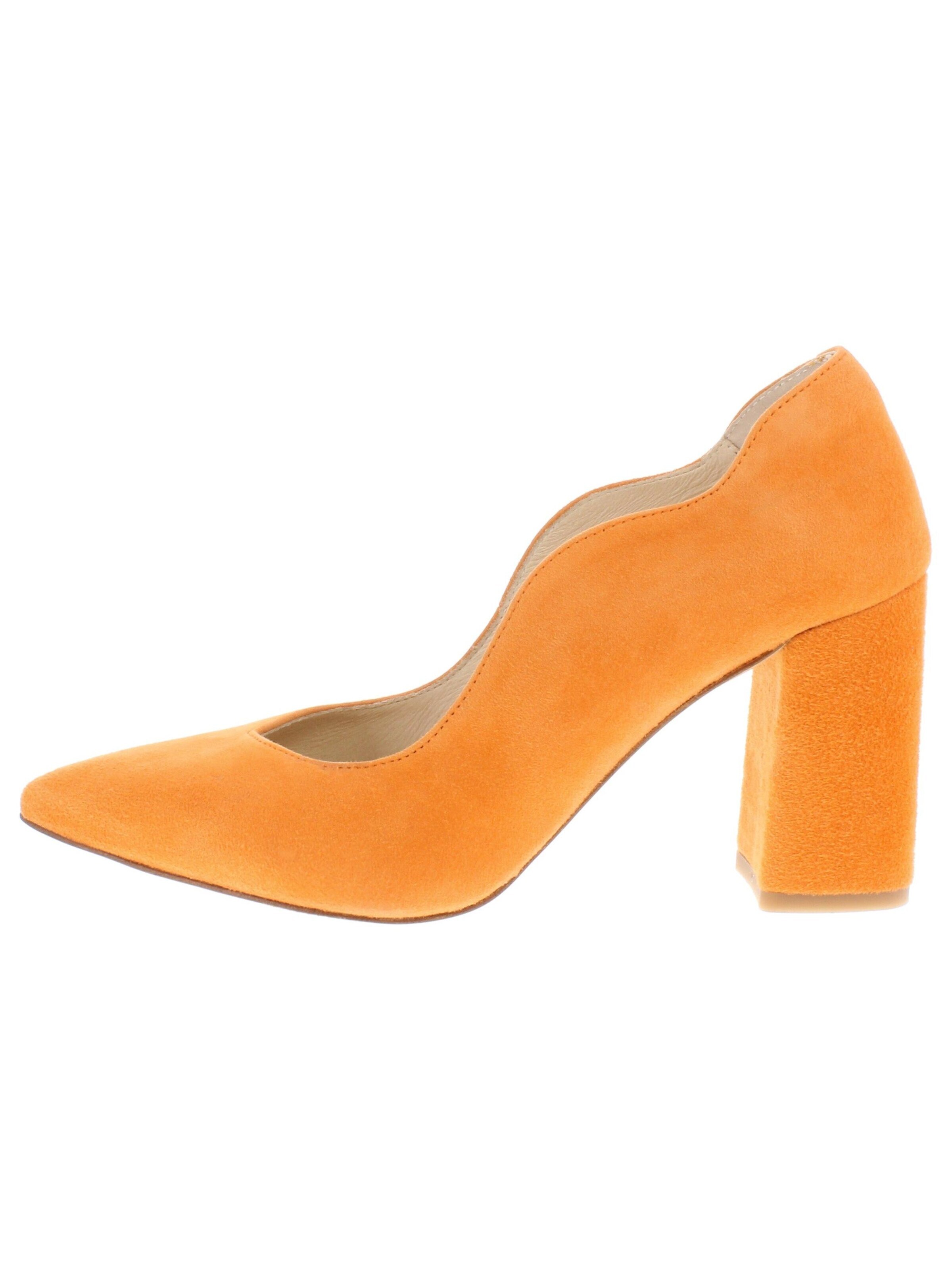 XAVER LUIS Schuhmanufaktur Pumps 'JULI - mit Blockabsatz' in Orange: front