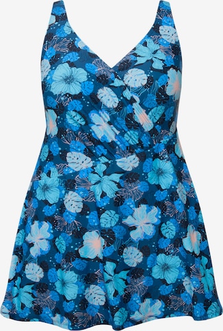 Ulla Popken Bustier Badpak in Blauw: voorkant