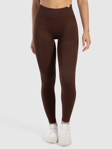 Smilodox Skinny Leggings ' Infinite Batik Scrunch ' in Braun: Vorderseite