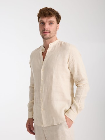 7Camicie Slim fit Zakelijk overhemd 'Caravaggio Linen Man Shirt Green' in Beige