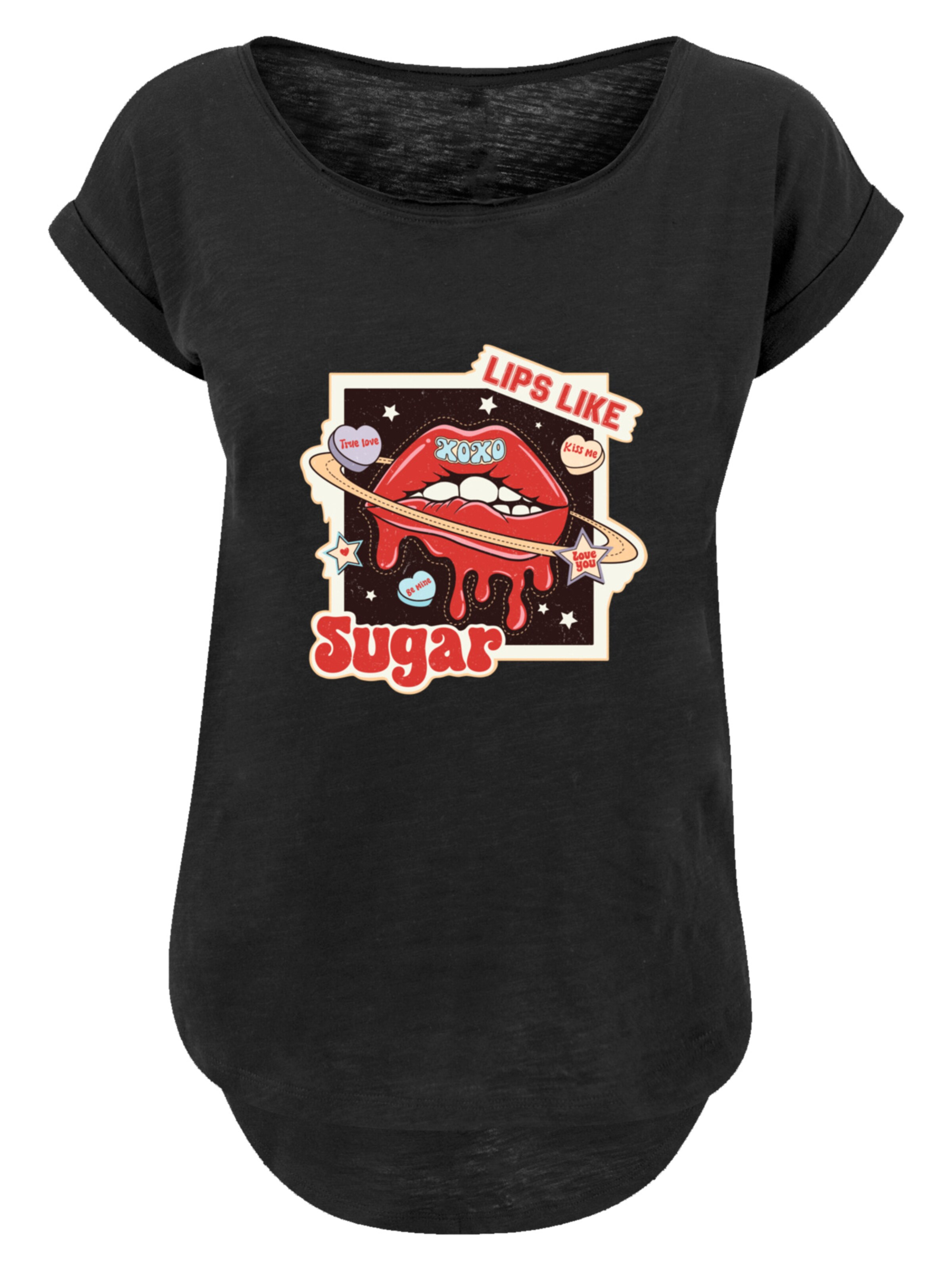 F4NT4STIC T-Shirt 'Lips Like Sugar Valentinstag' in Schwarz: Vorderseite