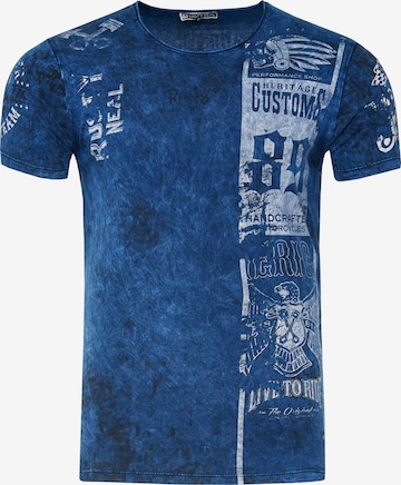 Rusty Neal T-Shirt mit modernem Front & Back Print in Blau: predná strana