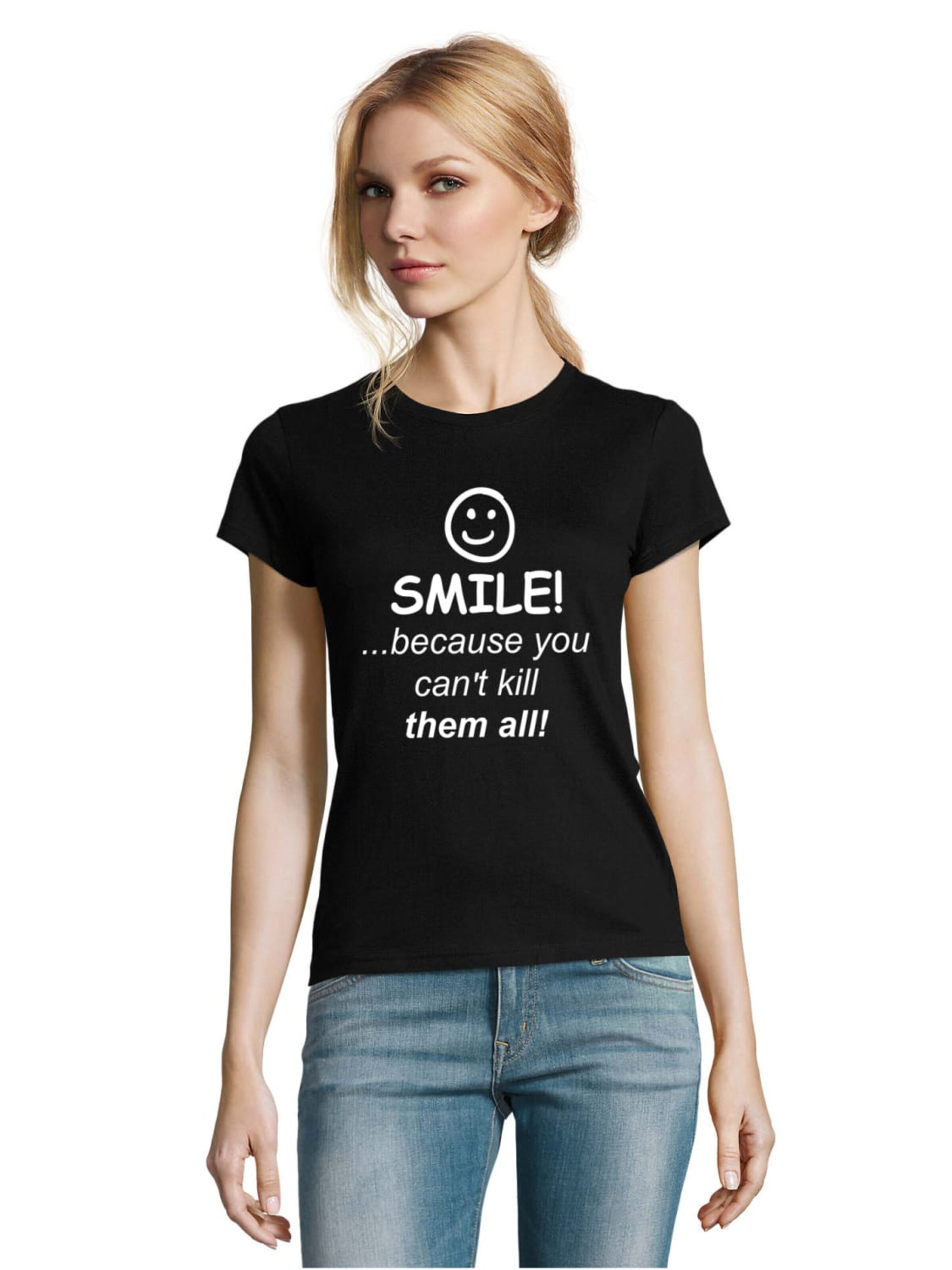 Blondie & Brownie Shirt 'SmileKill' in Black: front