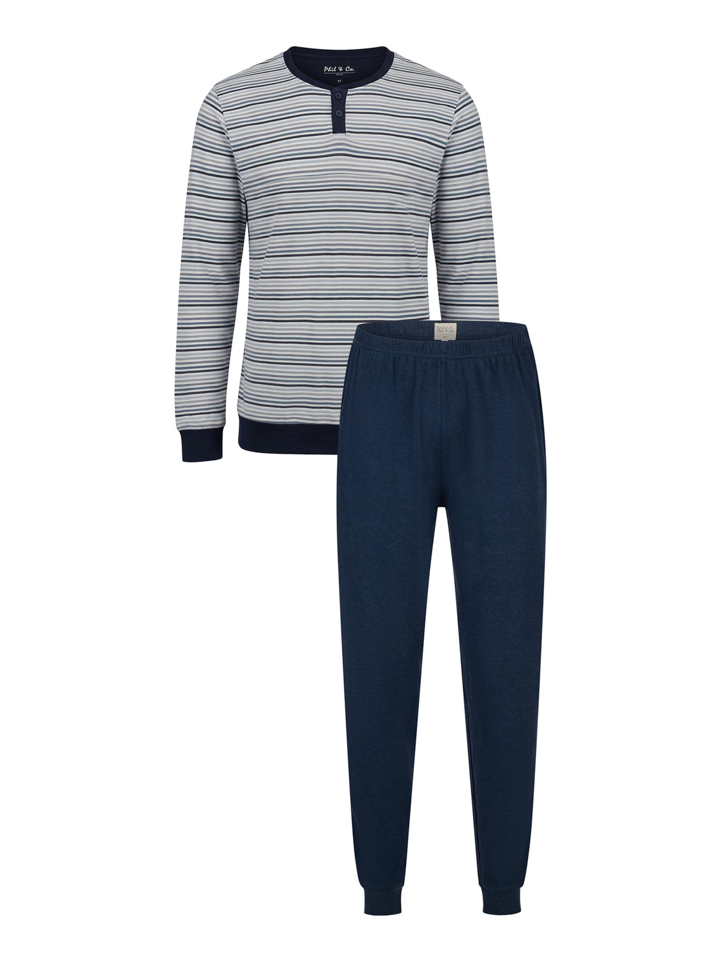 Phil & Co. Berlin Pyjama ' Soft and Cozy ' in Blau: Vorderseite