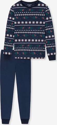 SCHIESSER Pajamas 'Winter Escape' in Blue: front