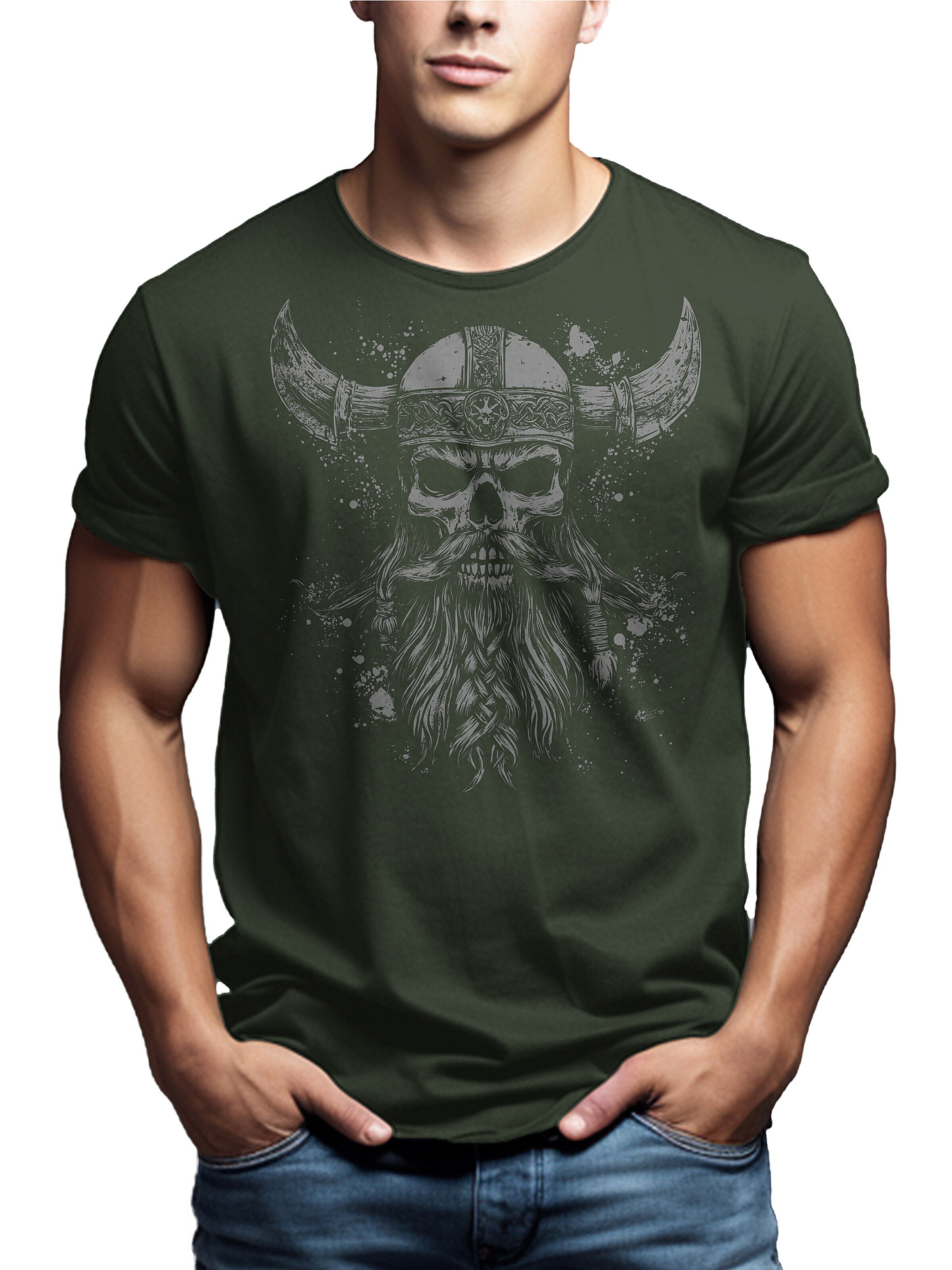 MAKAYA Shirt 'Viking Skull' in Green