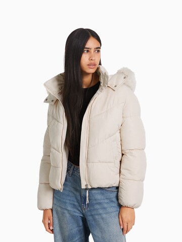 Bershka Winter Jacket in Beige: front