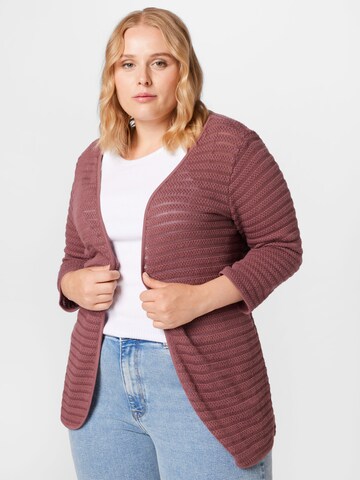 ONLY Carmakoma Knit Cardigan in Brown: front