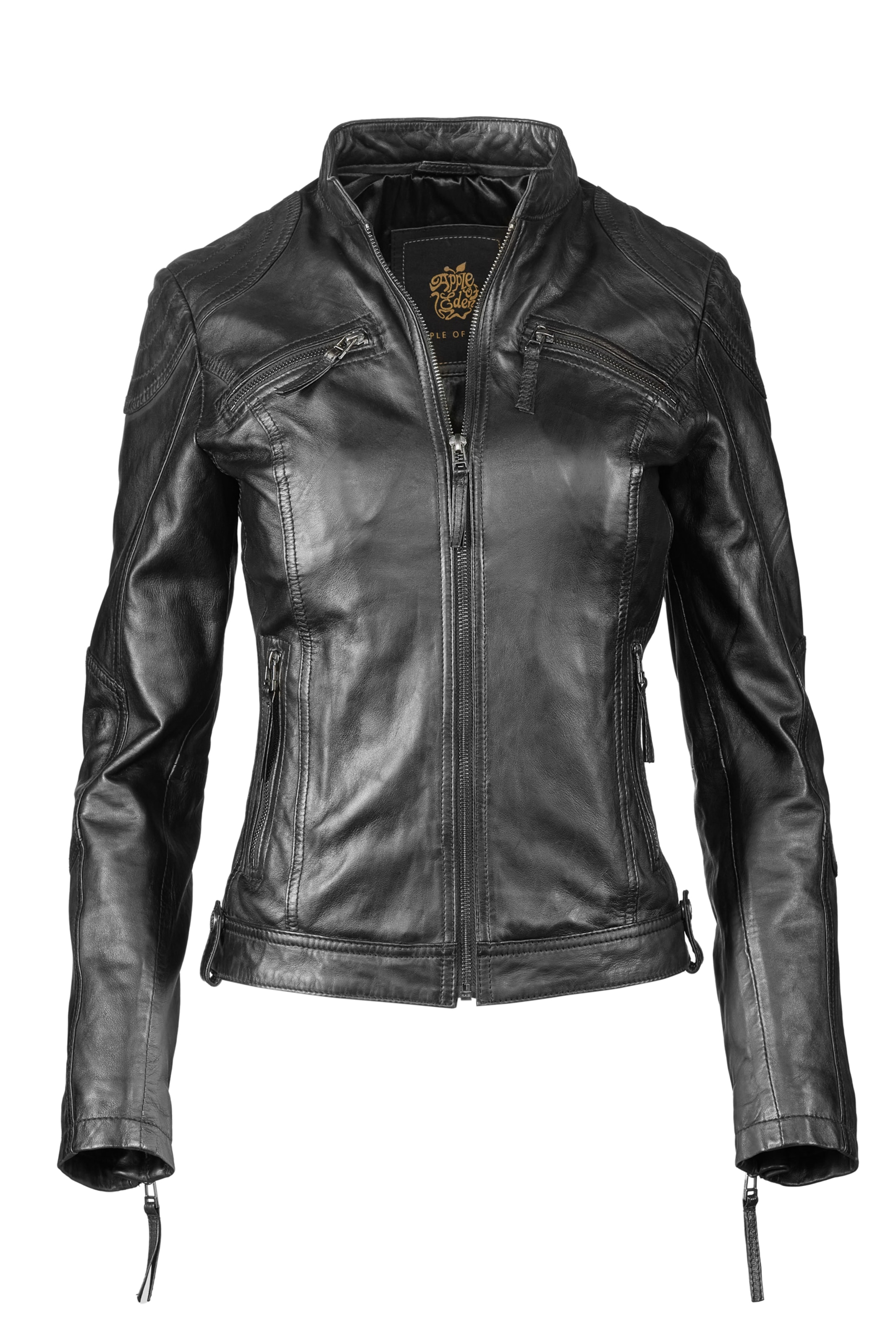 Apple of Eden Lederjacke AOE-142 in Schwarz: Vorderseite