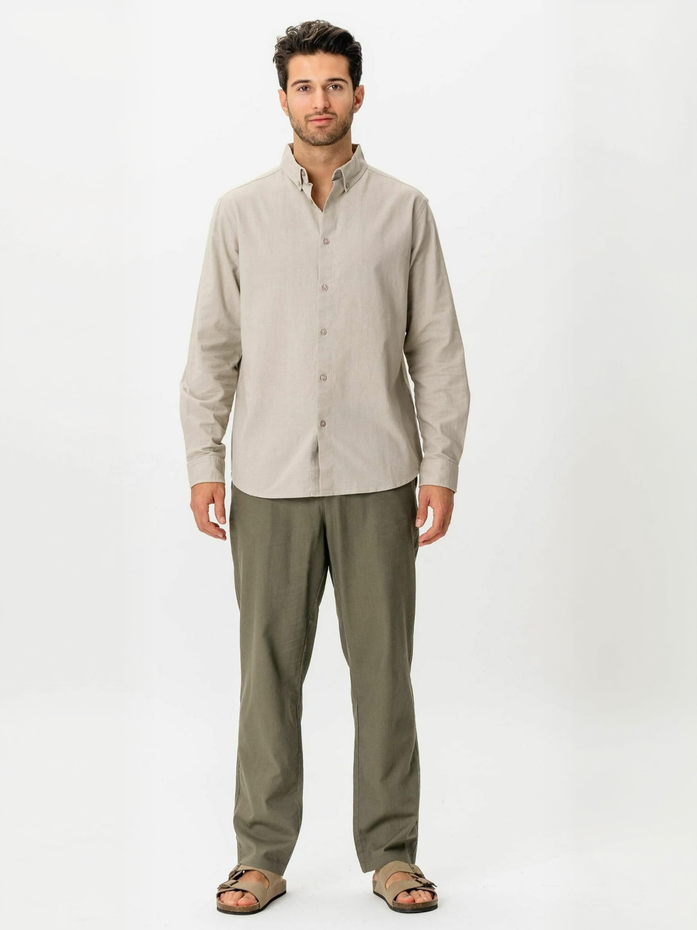 Coupe regular Chemise ' Linen Blend ' TEESHOPPEN en beige