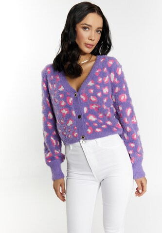 faina Knit Cardigan in Purple: front