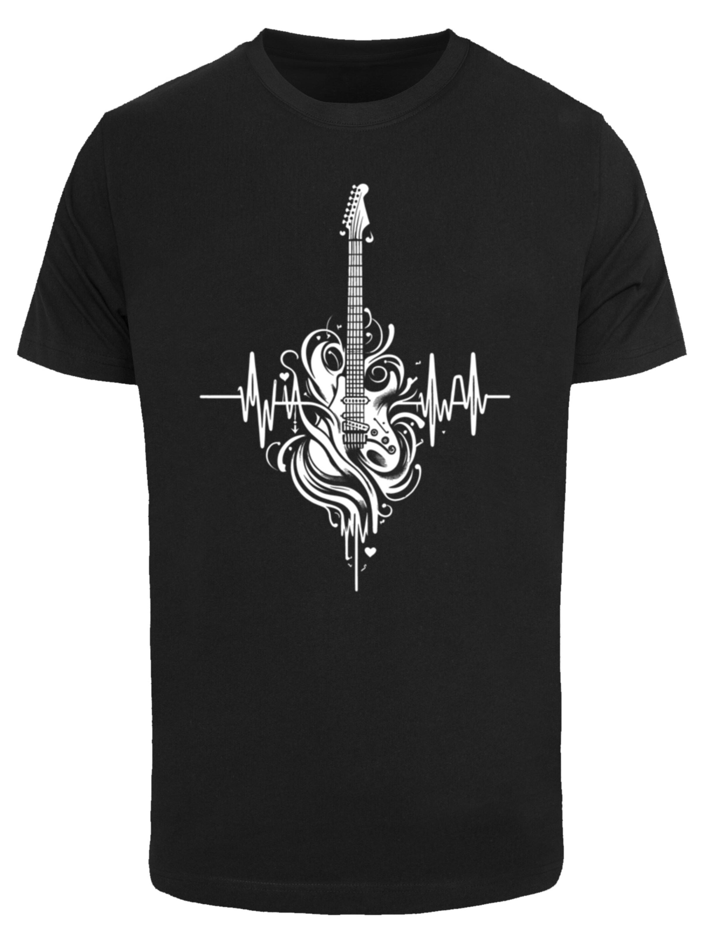 F4NT4STIC T-Shirt 'Gitarre Heartbeat' in Schwarz: Vorderseite