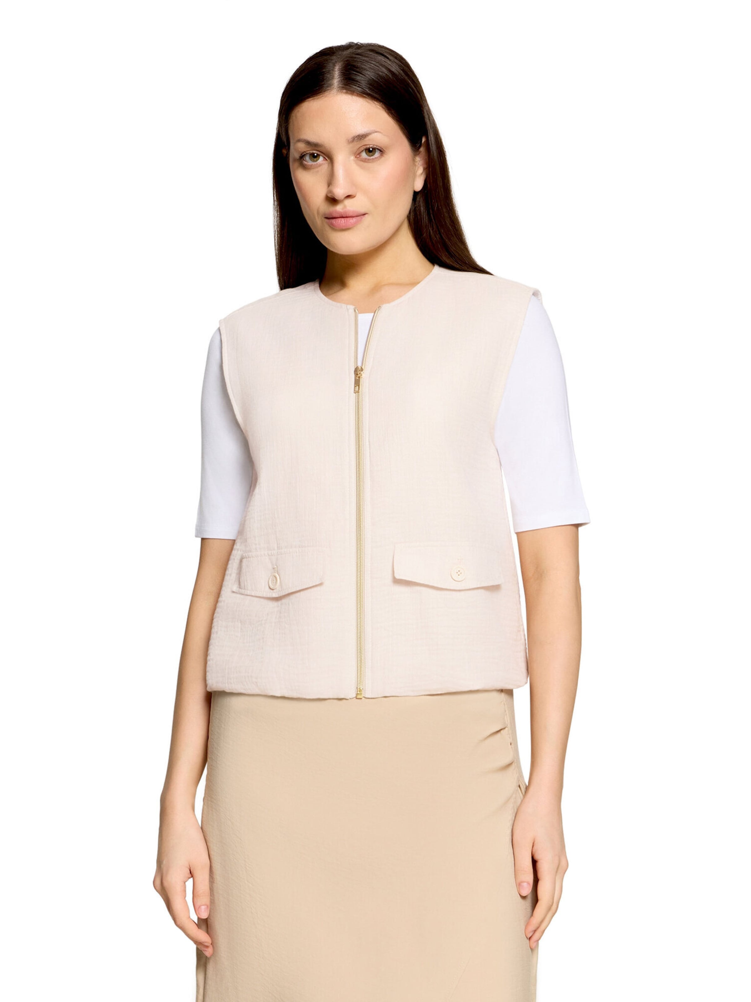 Cartoon Bodywarmer in Beige: voorkant