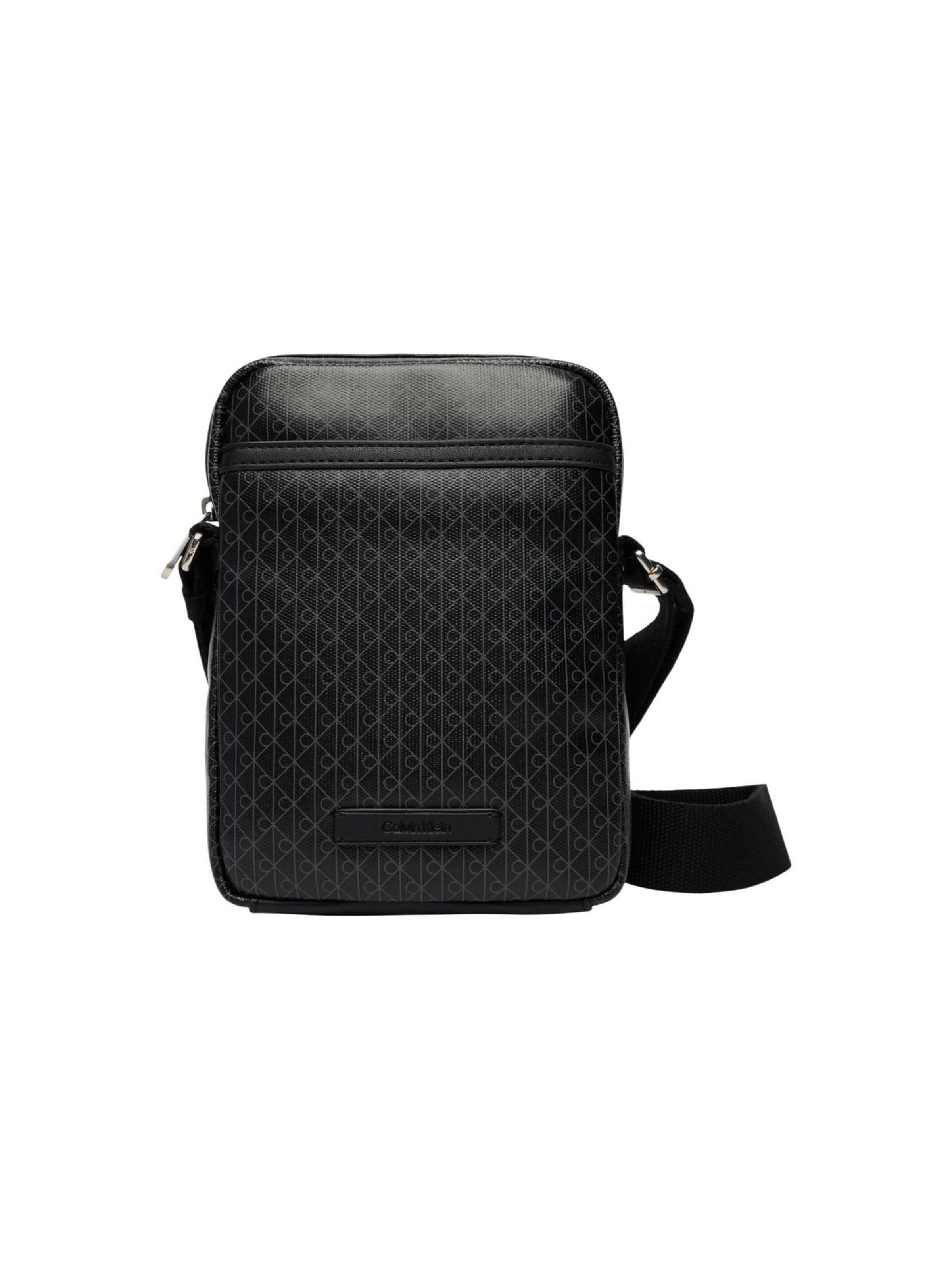 Calvin Klein Crossbody bag 'EMBLEM AOP COATED SLIM REPORTER LV04D3334G' in Black: front