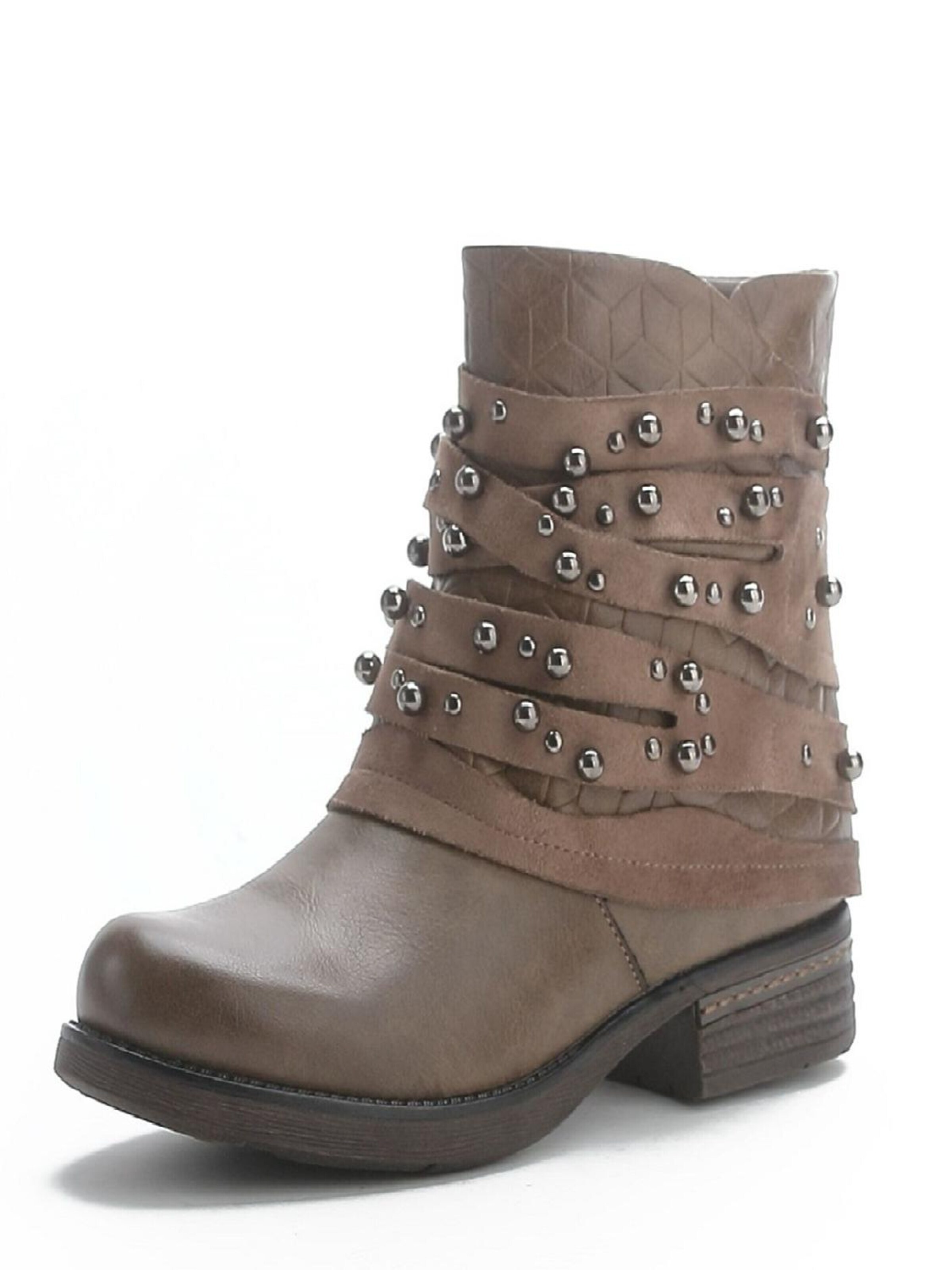 Pogolino Boots 'Damen Stiefeletten Biker Boots Nieten ST016' in Brown: front