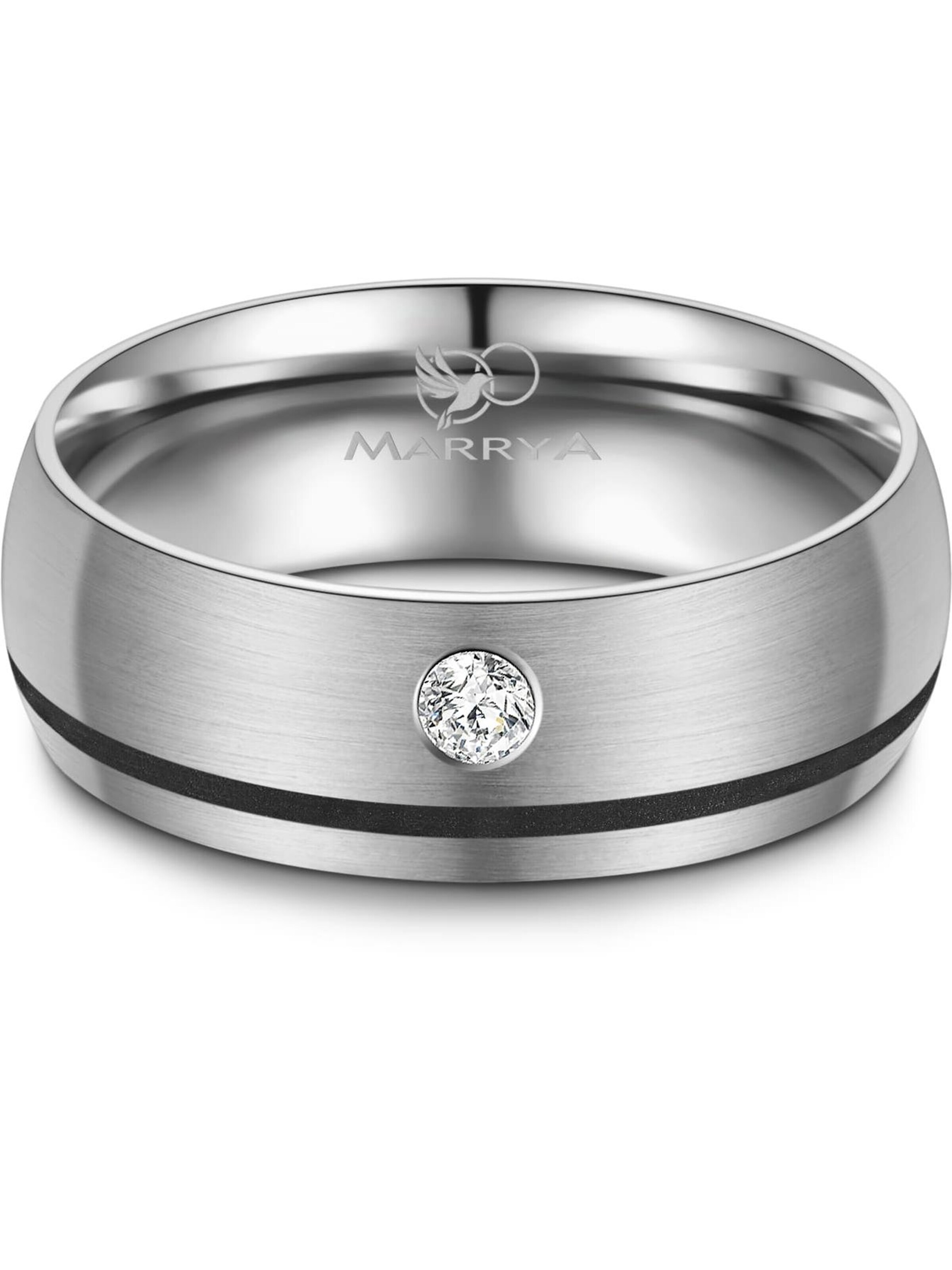MARRYA Ring 'MARRYA ES-05 Ehering aus Edelstahl – Silberfarben & Schwarz' in White