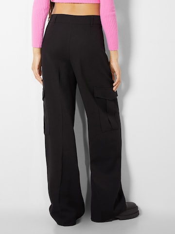 Bershka Wide leg Bandplooibroek in Zwart