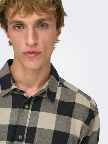 Only & Sons Comfort fit Button Up Shirt 'Gudmund' in Beige
