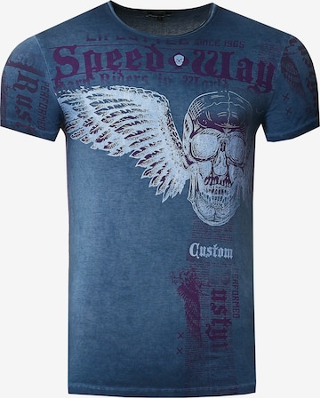 Rusty Neal Shirt 'Flying Skull' in Blue: front
