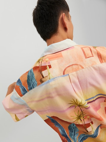 JACK & JONES Comfort fit Button Up Shirt 'Landscape' in Orange