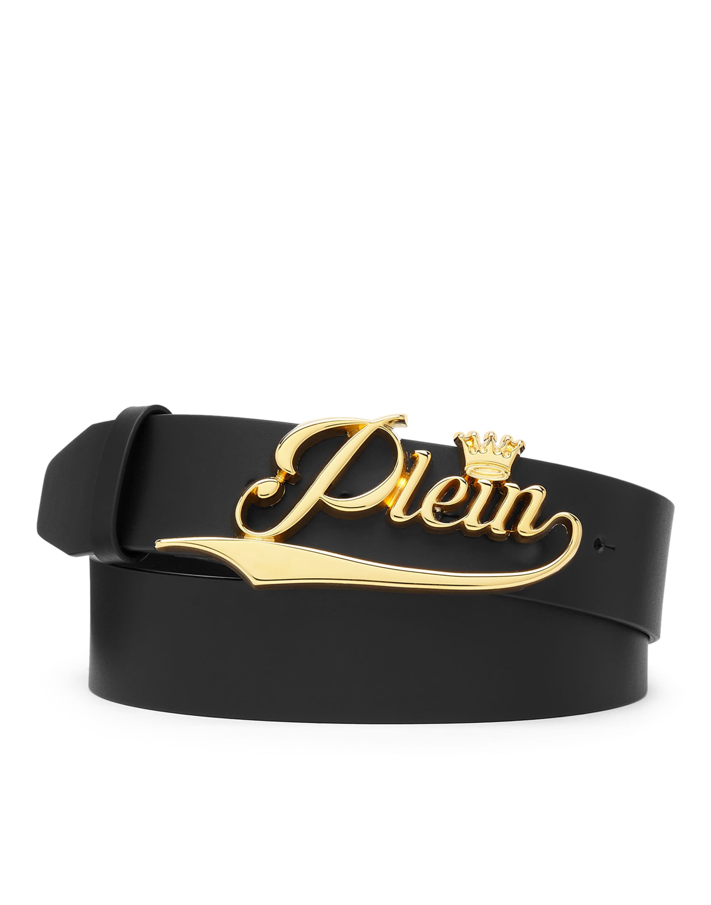 Philipp Plein - Cinturón 'King Plein' en negro: frente