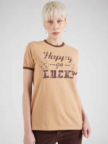 BDG Urban Outfitters Tričko 'HAPPY GO LCKY' - Béžová: predná strana