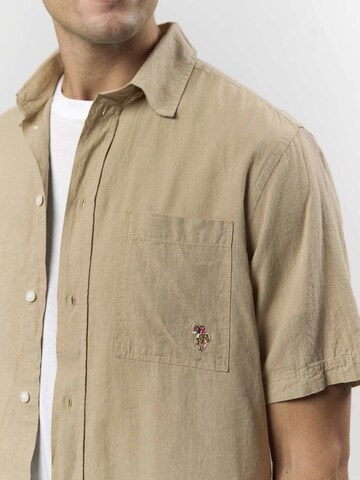 U.S. POLO ASSN. Comfort fit Button Up Shirt ' Flori Linen ' in Beige
