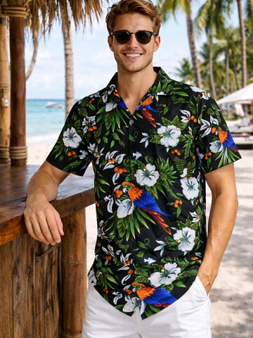 King Kameha Shirt 'Cherryparrot'‌‌‌‌‌‌‌‌‌ in Schwarz