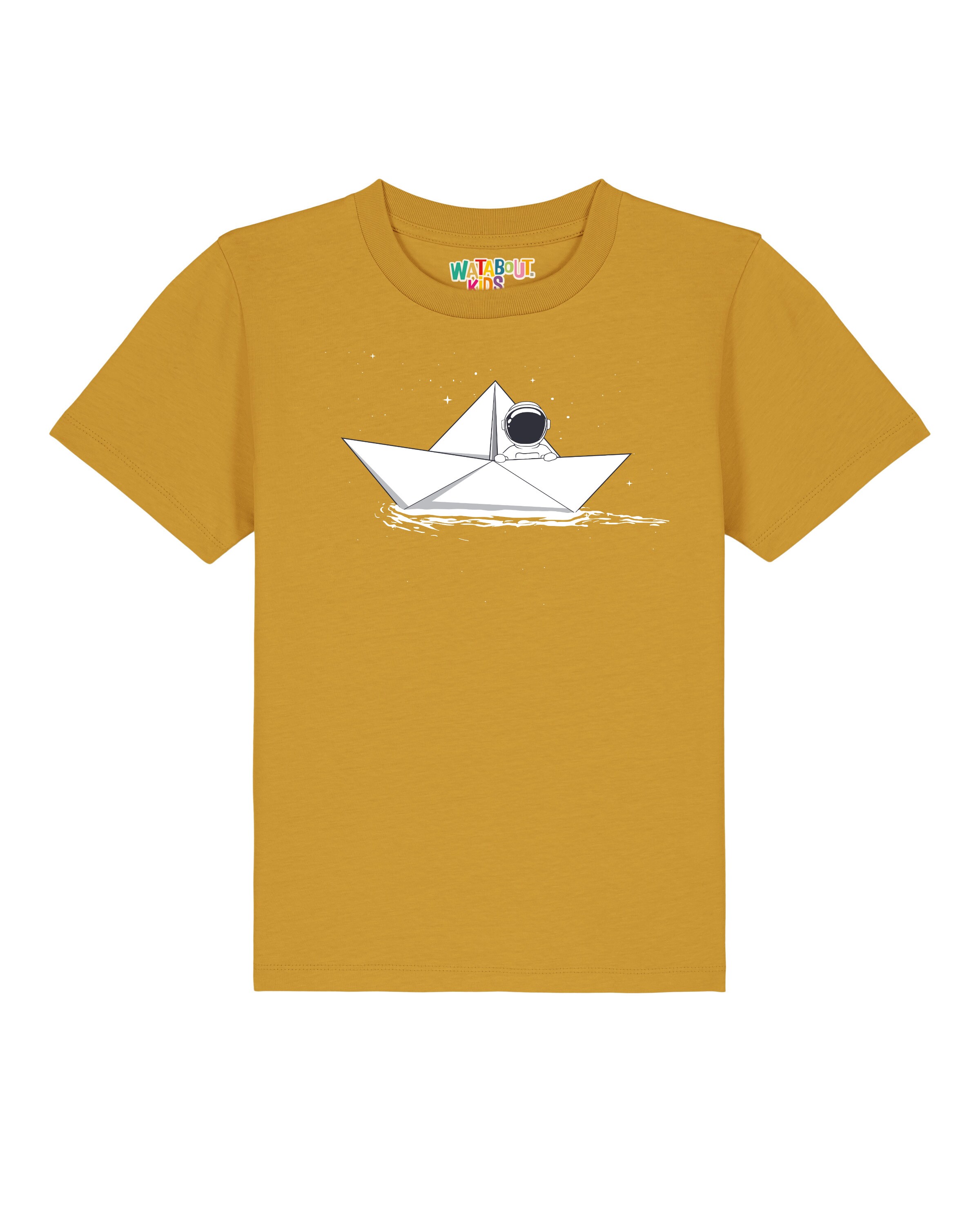 T-Shirt 'Astronaut In Paper Boat' watabout.kids en jaune : devant