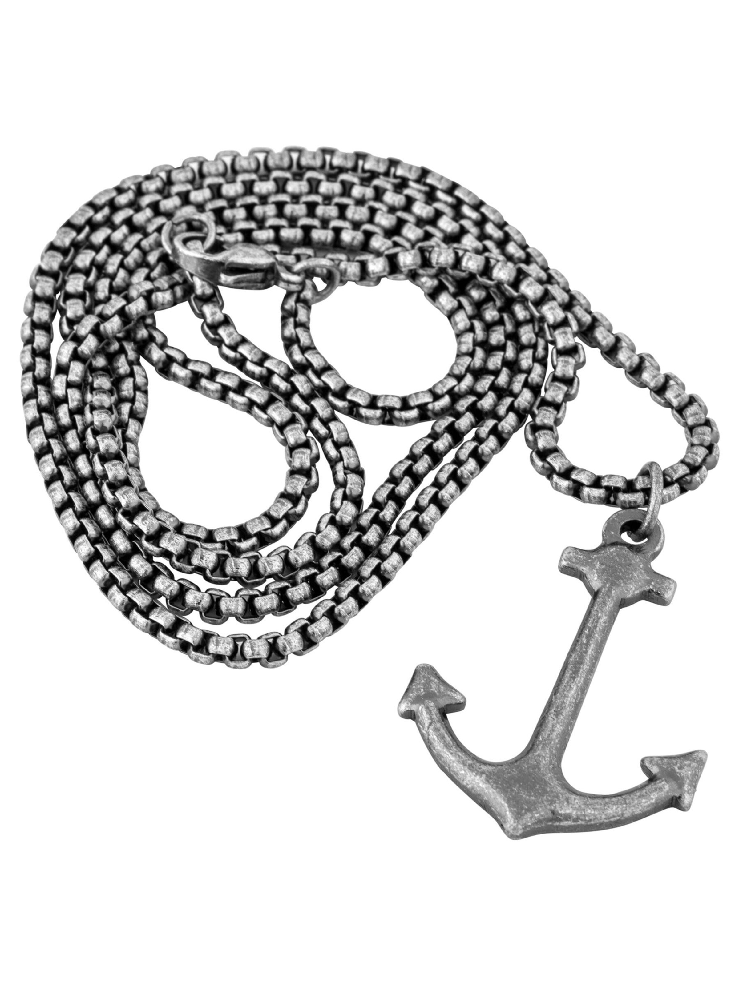 Akitsune Necklace 'Portus Anchor Pendant / Necklace Antique Silver 70 cm' in Silver
