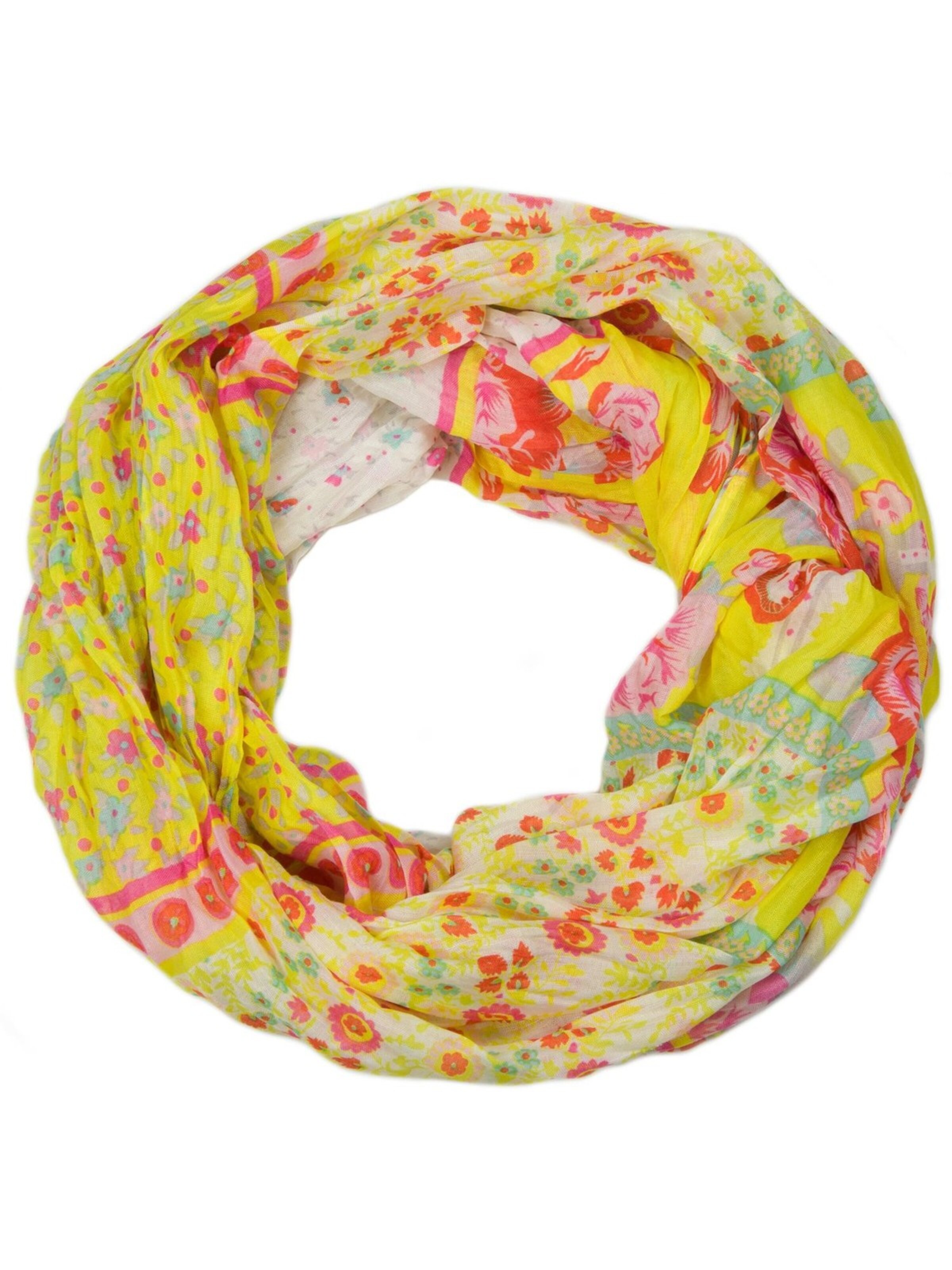 styleBREAKER Schlauchschal 'Loop mit Blumen Paisley Muster'‌‌‌‌‌ in Gelb: Vorderseite